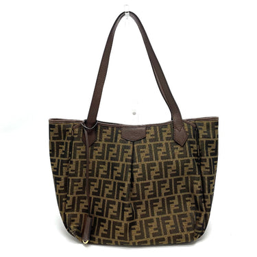 FENDI Tote Bag 8BH268 Leather / canvas Brown Zucca FF pattern Shoulder Women Used Authentic